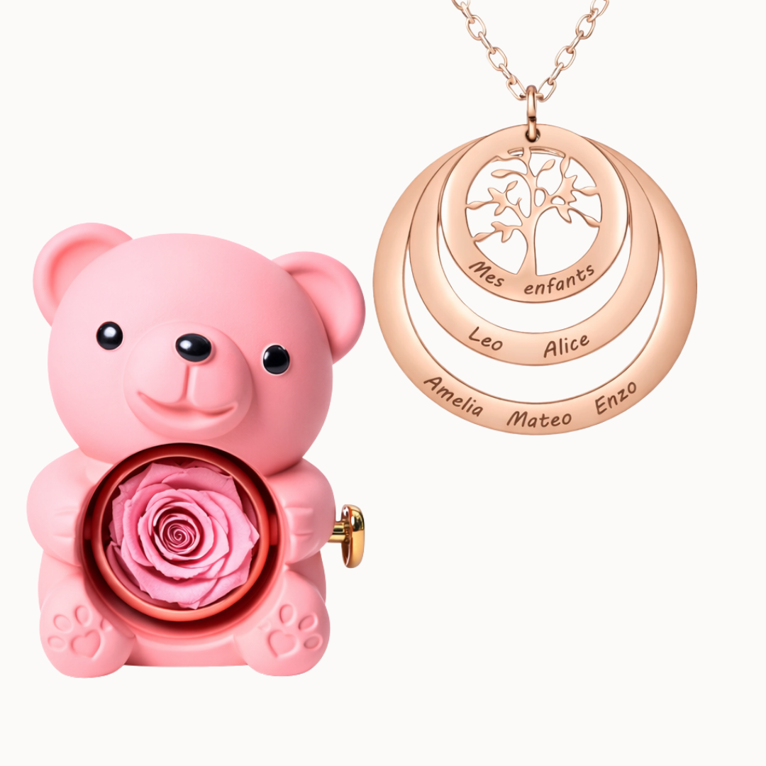 Urso Eterno com Colar Círculo Árvore da Família Personalizado