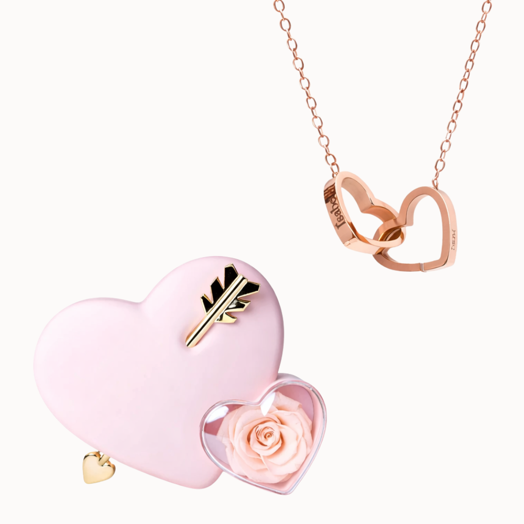 Caixa Cupido com Colar Dois Corações Personalizado