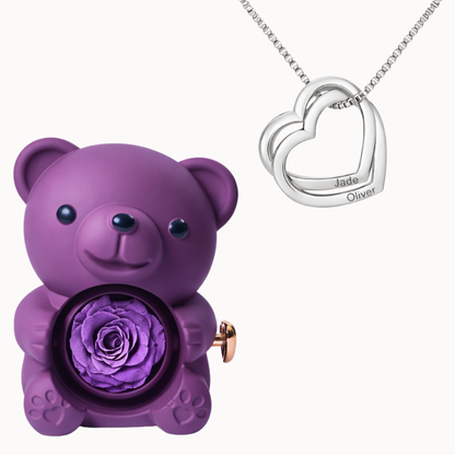 Caixa Urso Eterno com Colar Corações Entrelaçados Personalizado