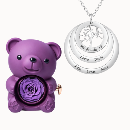 Urso Eterno com Colar Círculo Árvore da Família Personalizado