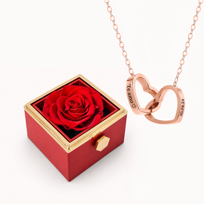 Colar Dois Corações Personalizados com Caixa Rosa Eterna
