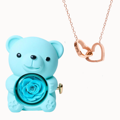 Urso Eterno com Colar Dois Corações Personalizado