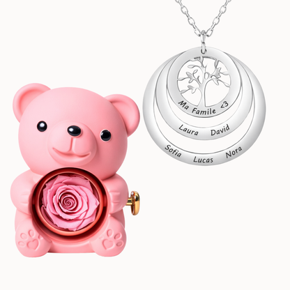Urso Eterno com Colar Círculo Árvore da Família Personalizado