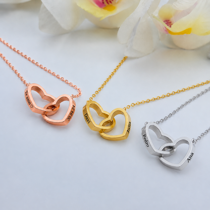 Colar Dois Corações Personalizados com Caixa Rosa Eterna
