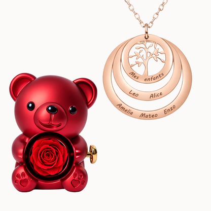 Urso Eterno com Colar Círculo Árvore da Família Personalizado