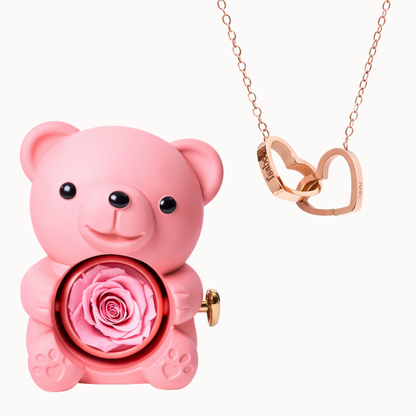Urso Eterno com Colar Dois Corações Personalizado