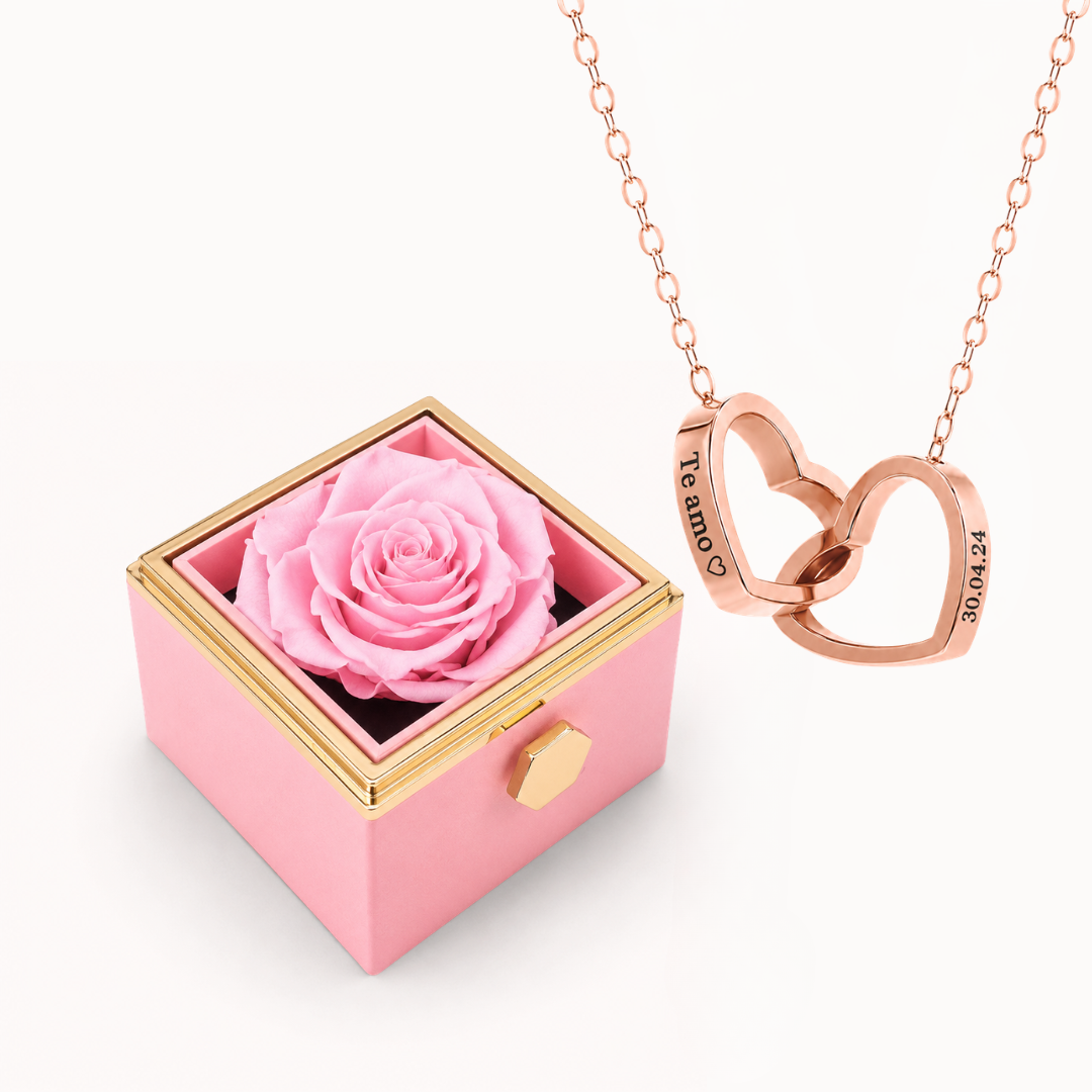 Colar Dois Corações Personalizados com Caixa Rosa Eterna