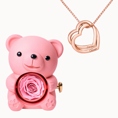 Caixa Urso Eterno com Colar Corações Entrelaçados Personalizado