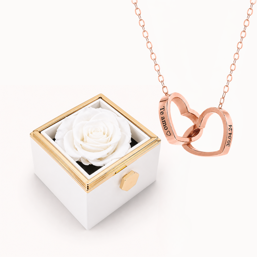 Colar Dois Corações Personalizados com Caixa Rosa Eterna