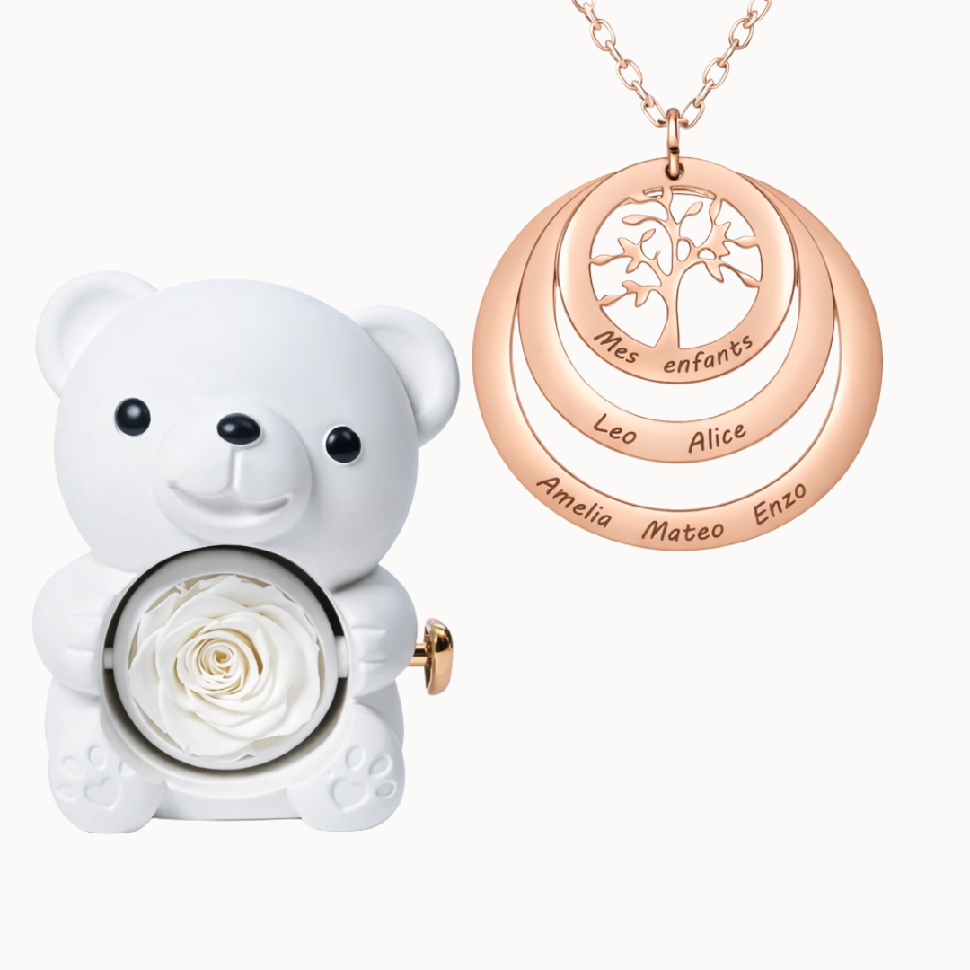 Urso Eterno com Colar Círculo Árvore da Família Personalizado