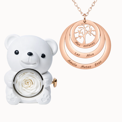 Urso Eterno com Colar Círculo Árvore da Família Personalizado