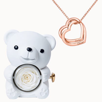 Caixa Urso Eterno com Colar Corações Entrelaçados Personalizado