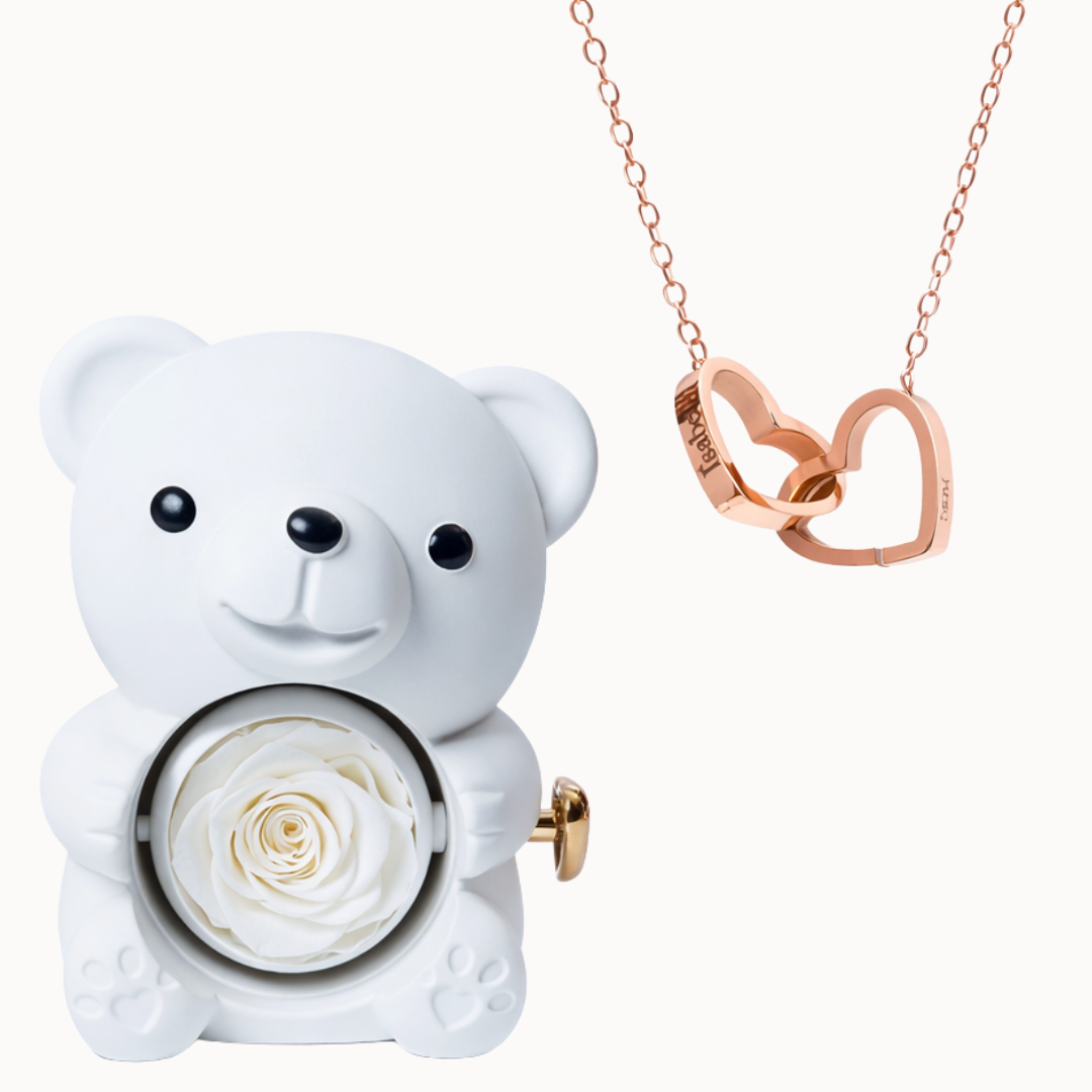 Urso Eterno com Colar Dois Corações Personalizado