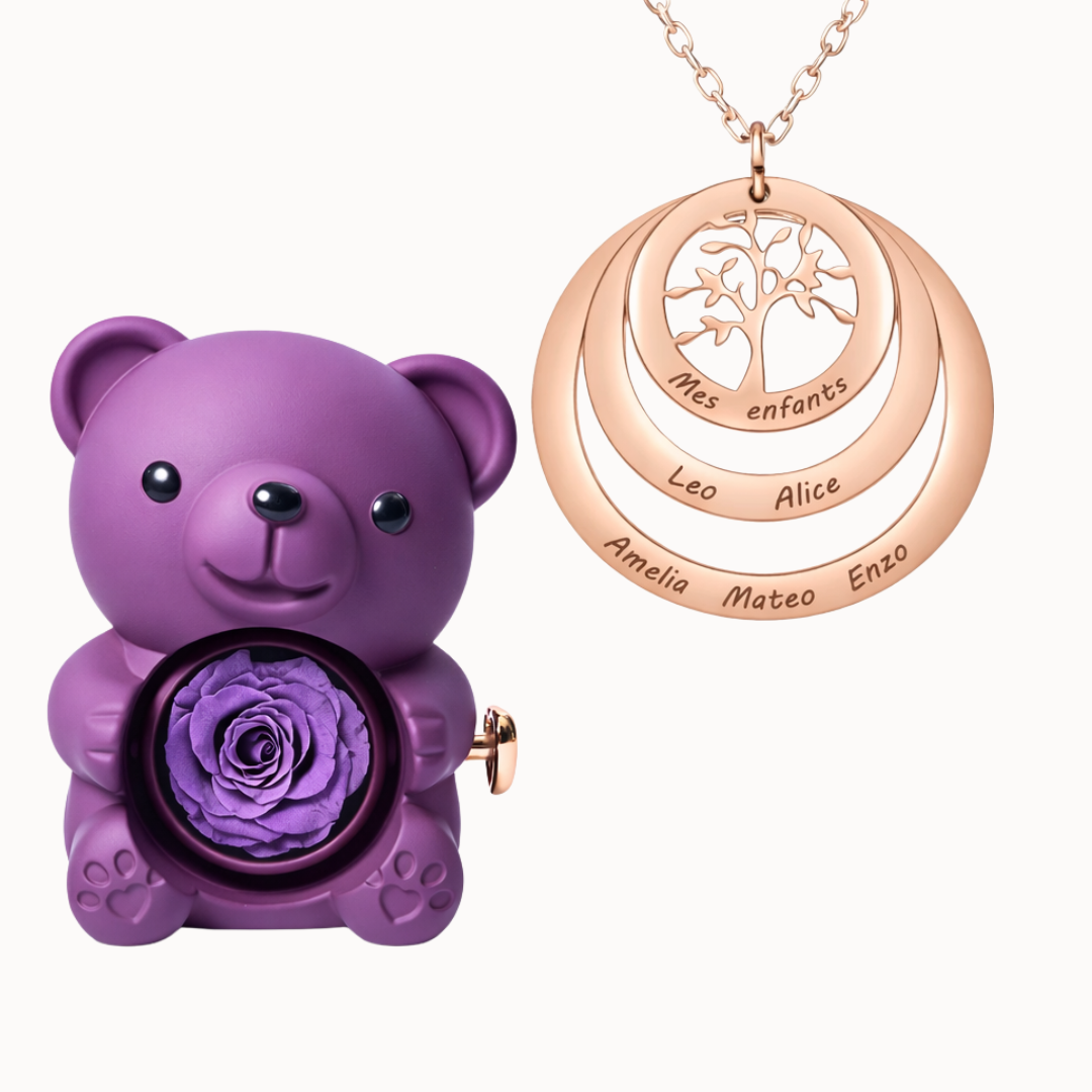 Urso Eterno com Colar Círculo Árvore da Família Personalizado