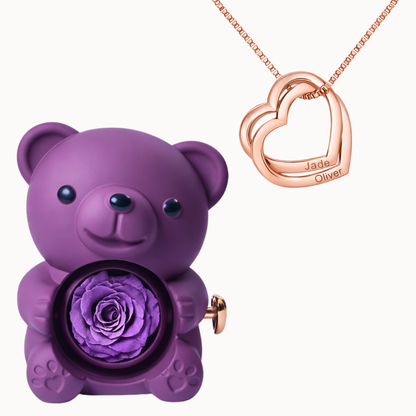 Caixa Urso Eterno com Colar Corações Entrelaçados Personalizado