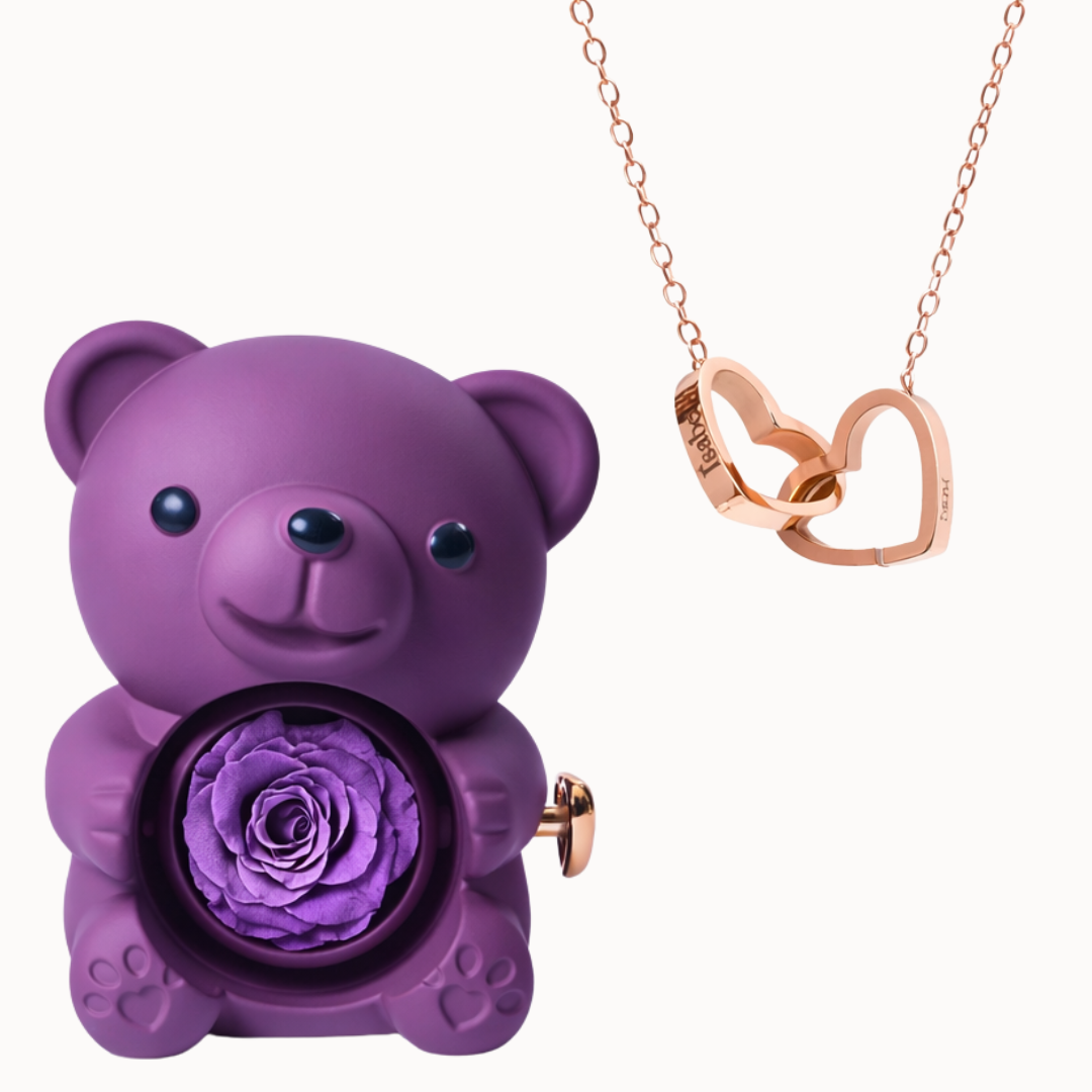 Urso Eterno com Colar Dois Corações Personalizado