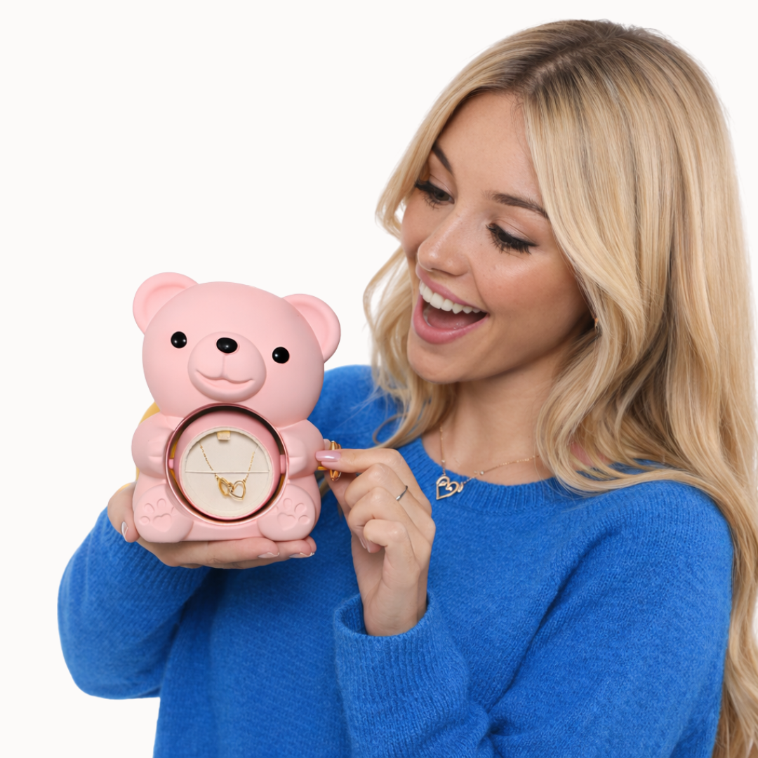 Urso Eterno com Colar Dois Corações Personalizado