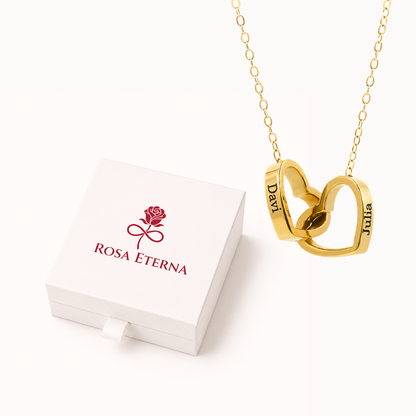 Colar Dois Corações Personalizados com Caixa Rosa Eterna