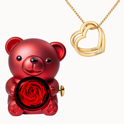Caixa Urso Eterno com Colar Corações Entrelaçados Personalizado