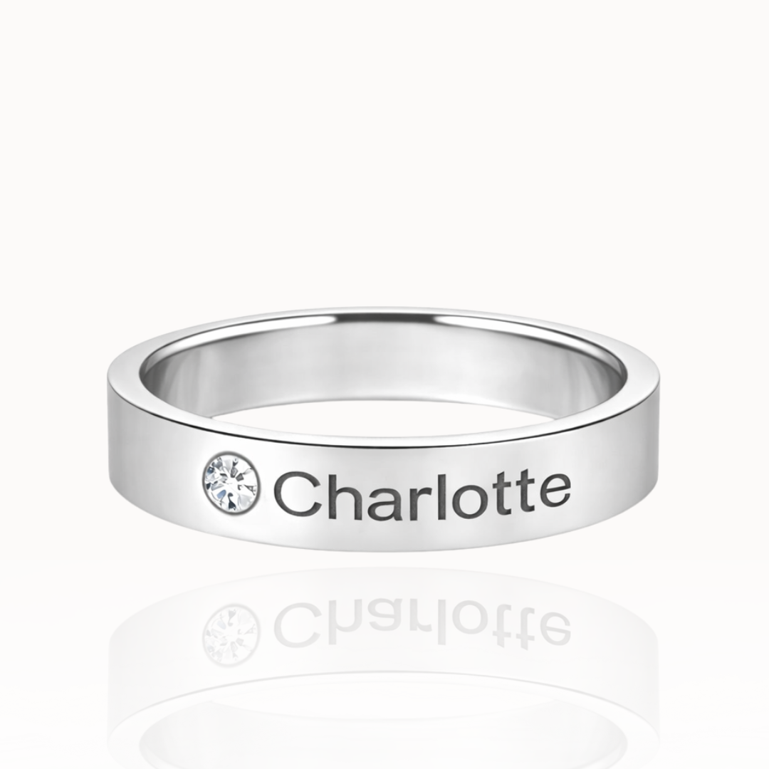 Anel Personalizado com Nome e Pedra de Nascimento
