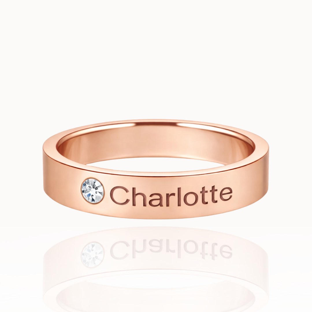 Anel Personalizado com Nome e Pedra de Nascimento