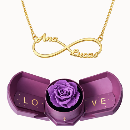 Caixa Rosa Eterna com Colar Infinito Personalizado