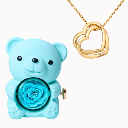 Caixa Urso Eterno com Colar Corações Entrelaçados Personalizado