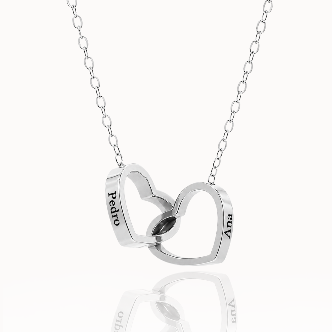 Caixa Rosa Eterna Rotativa & Colar Dois Corações Personalizado