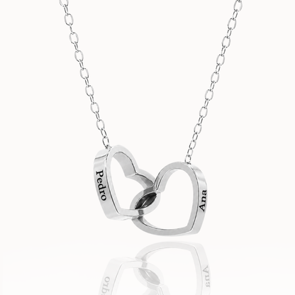 Caixa Rosa Eterna Rotativa & Colar Dois Corações Personalizado