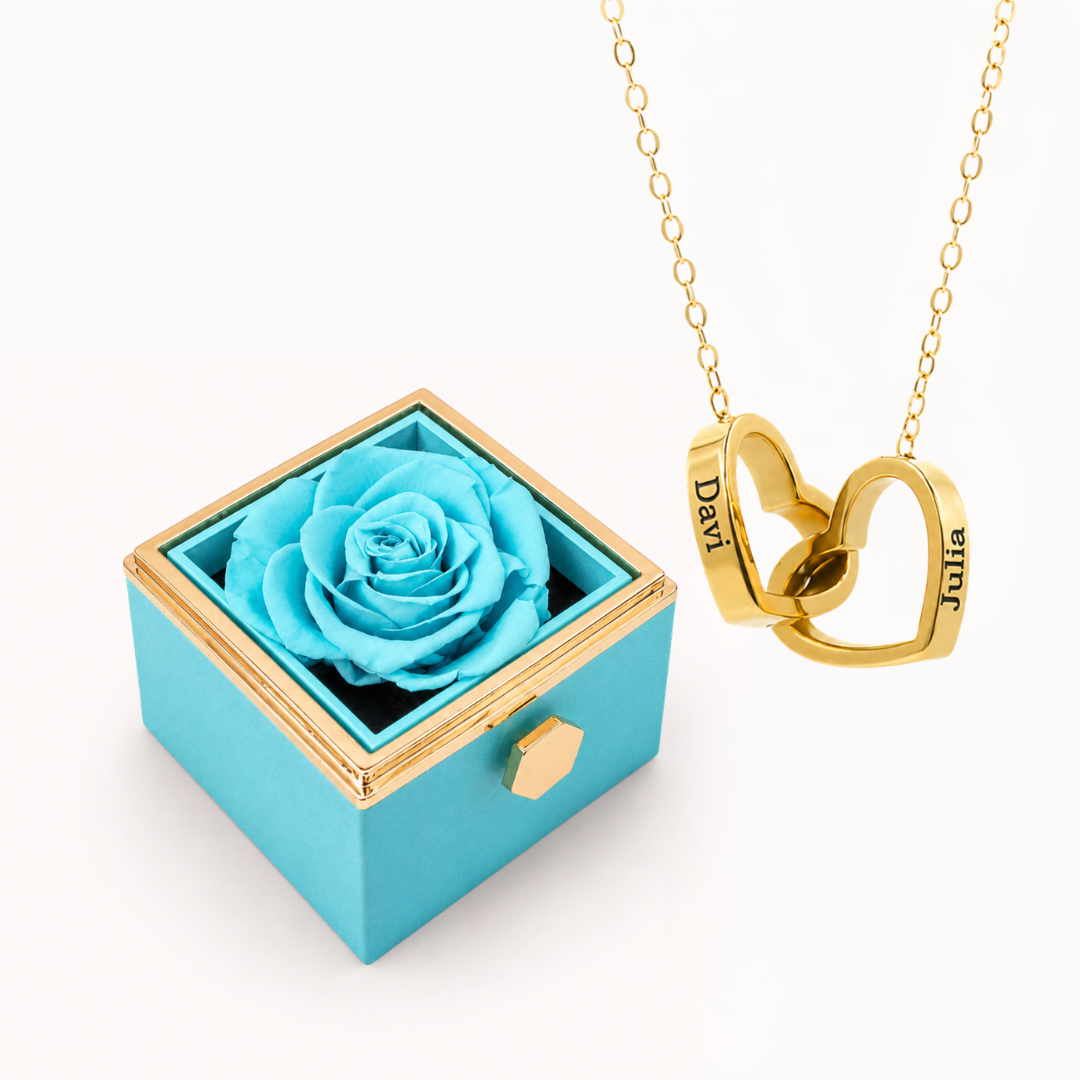 Colar Dois Corações Personalizados com Caixa Rosa Eterna