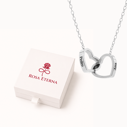 Colar Dois Corações Personalizados com Caixa Rosa Eterna