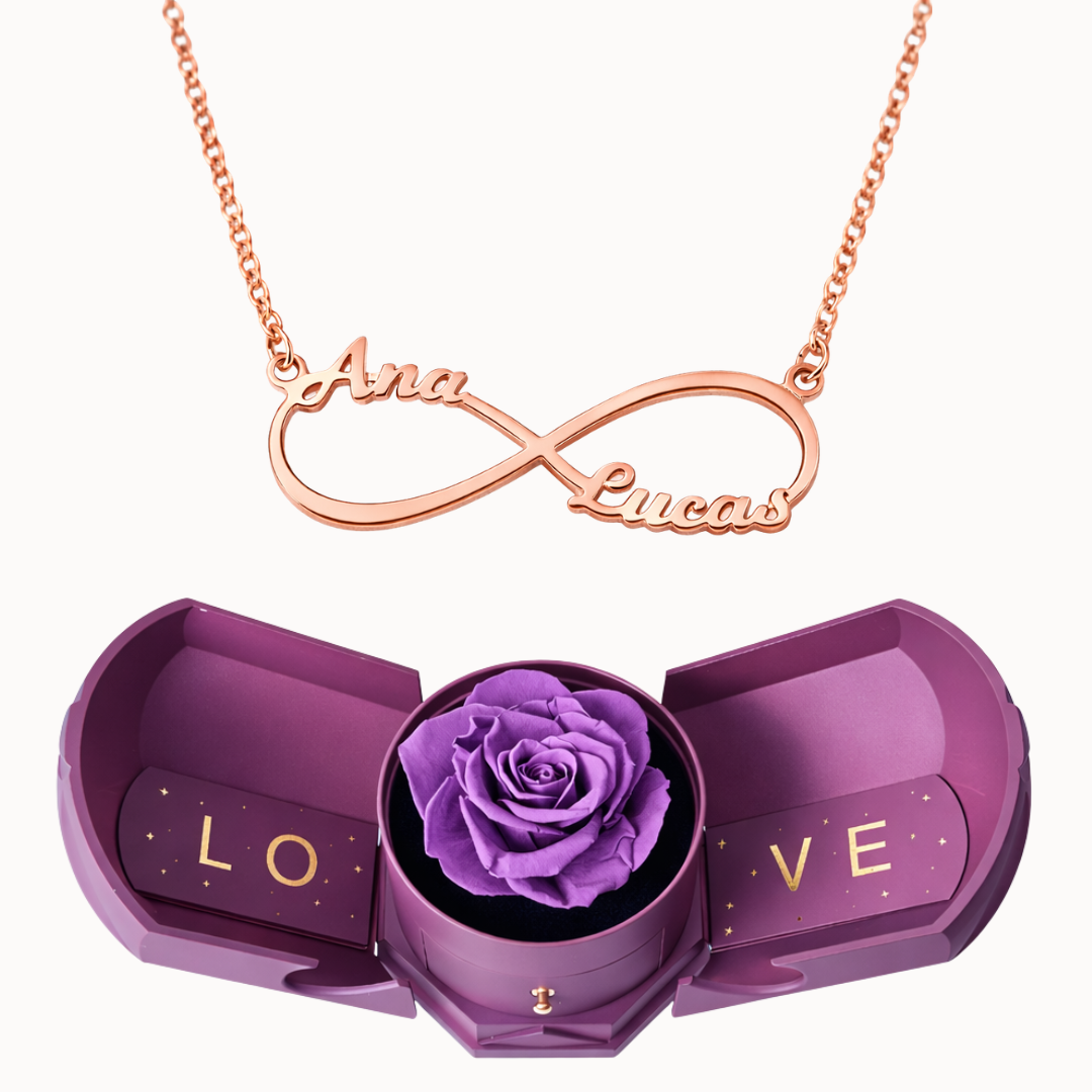 Caixa Rosa Eterna com Colar Infinito Personalizado