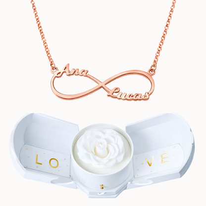 Caixa Rosa Eterna com Colar Infinito Personalizado
