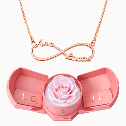 Caixa Rosa Eterna com Colar Infinito Personalizado