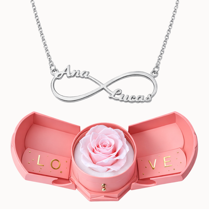 Caixa Rosa Eterna com Colar Infinito Personalizado