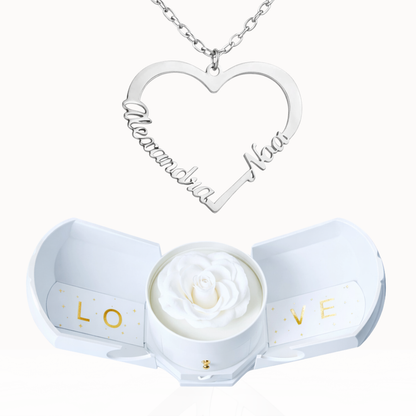 Caixa Rosa Eterna com Colar em Forma de Coração Personalizado