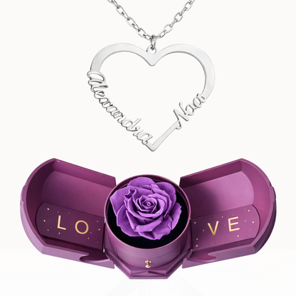 Caixa Rosa Eterna com Colar em Forma de Coração Personalizado