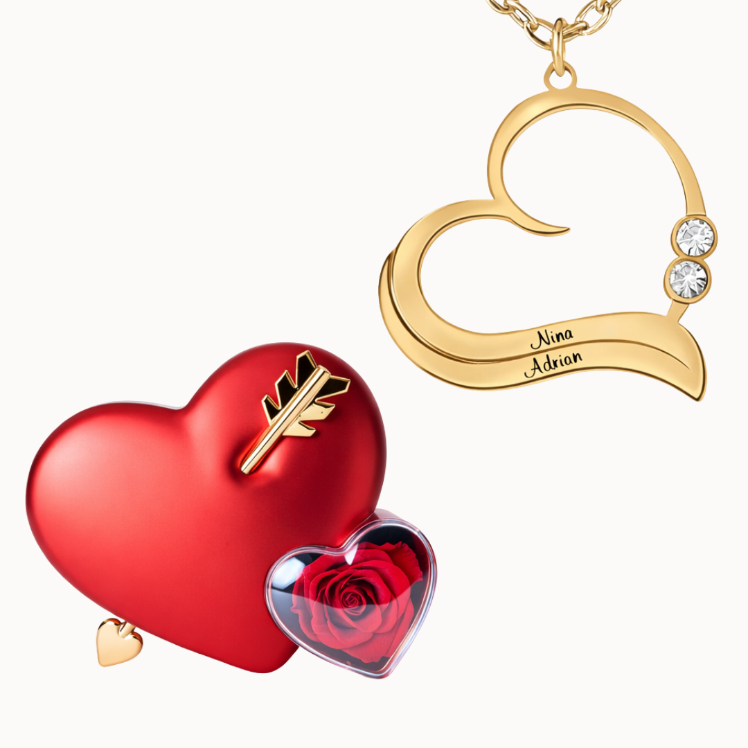 Caixa Cupido com Colar Coração Aberto Personalizado com Cristais