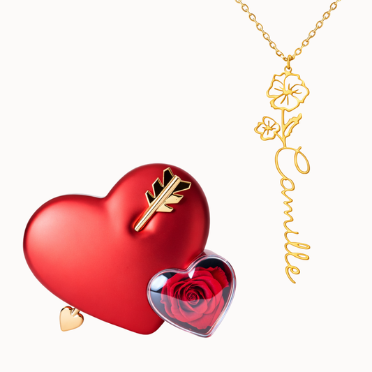 Caixa Cupido com Colar Nome Flor Personalizado