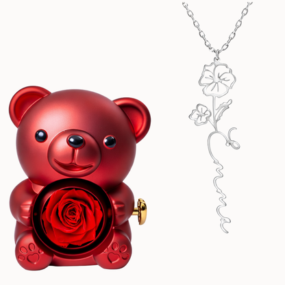 Urso Eterno com Colar Nome Flor Personalizado