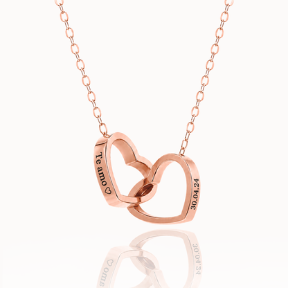 Caixa Rosa Eterna Rotativa & Colar Dois Corações Personalizado