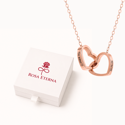Colar Dois Corações Personalizados com Caixa Rosa Eterna