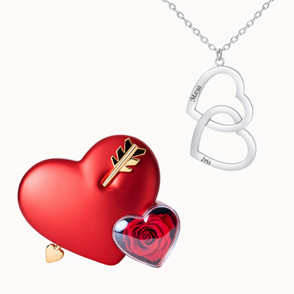 Caixa Cupido com Colar Duplo Coração Personalizado