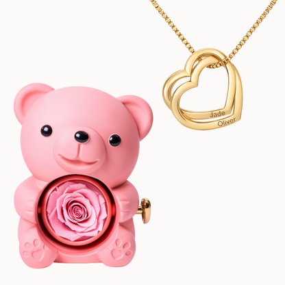 Caixa Urso Eterno com Colar Corações Entrelaçados Personalizado