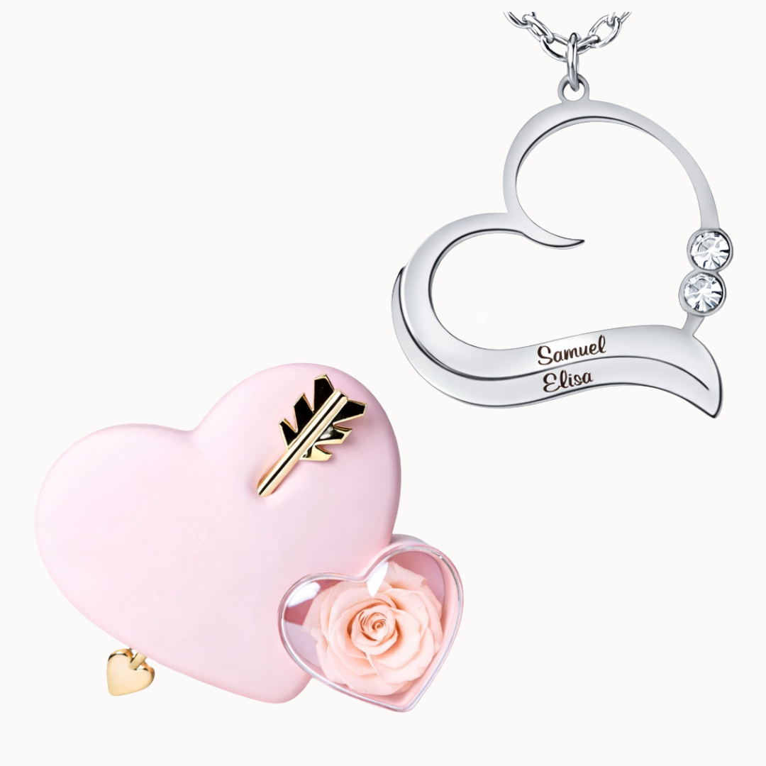 Caixa Cupido com Colar Coração Aberto Personalizado com Cristais