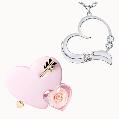 Caixa Cupido com Colar Coração Aberto Personalizado com Cristais