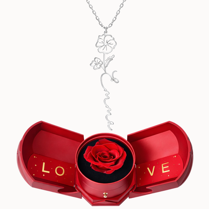 Caixa Rosa Eterna com Colar Nome Flor Personalizado
