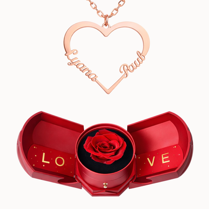 Caixa Rosa Eterna com Colar em Forma de Coração Personalizado