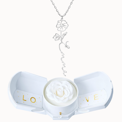 Caixa Rosa Eterna com Colar Nome Flor Personalizado