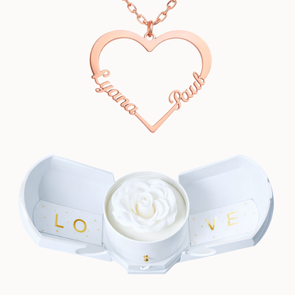 Caixa Rosa Eterna com Colar em Forma de Coração Personalizado
